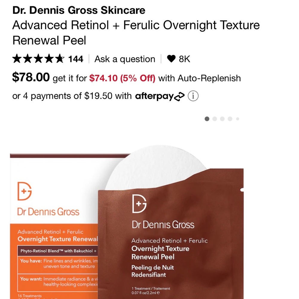 Dr Dennis Gross Skincare
Advanced Retinol + Ferulic Overnight Renewal Peel